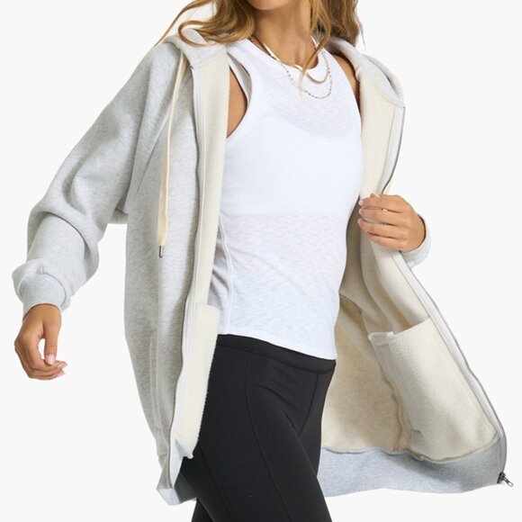 Vuori Restore Oversized Full Zip Hoodie Pale Grey Heather Medium - Picture 11 of 12